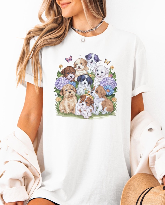 Cute Puppy Shirt Cute Dog Shirt Gift For Dog Lover Floral Puppy Shirt Graphic Puppy tshirt Flower Puppy Shirt cottagecore puppy Dog mom tee