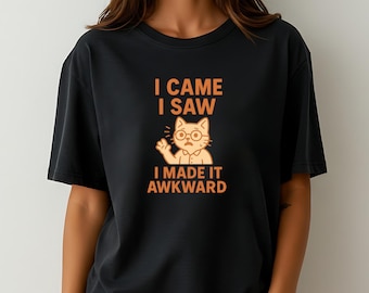 Awkward Introvert Humor Tee: Funny Social Anxiety Cat Shirt