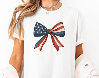USA Patriotic Bow T-Shirt: Vintage 4th of July Tee