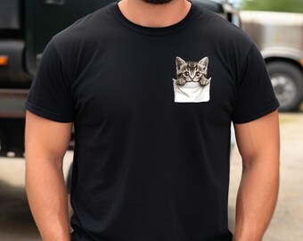 Peek a Boo Kitten Pocket Tee Cute Pocket Cat T Shirt Funny Faux Pocket Kitty Shirt Adorable Cat Lover Gift for Pet Owners