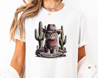 Partner Katzen T-Shirt: Cowboy Western Katzenliebhaber Geschenk
