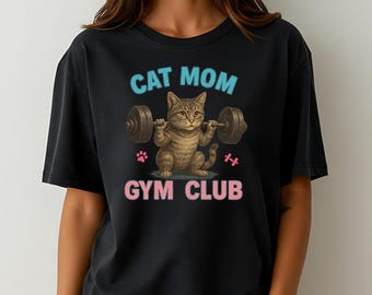 Funny Cat Mom Gym Club Shirt, Barbell Lifting Workout Tee