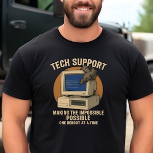 Funny Tech Support Shirt Making the Impossible Possible Reboot Tee IT Helpdesk Gift for Him Her Nerdy Computer Geek T-Shirt Tech Gift