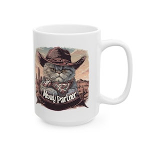 Taza de café Meowdy Partner, taza para amantes de los gatos, taza de gato vaquero, taza occidental, regalo, Taza de cerámica Meowdy Partner