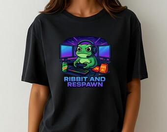 Ribbit and Respawn Gamer Frog Shirt: Vaporwave Neon Gaming Tee