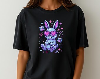 Y2K Chrome Bunny Shirt: Retro Cyber Vaporwave Tee