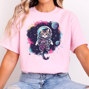 Kosmisches Kitty Astronauten Katzen-Hemd Lustiges Weltraum-Katzen-T-Shirt für Katzenliebhaber Nettes Galaxie-Katzen-Grafik-T-Stück Weltraum-Kitty Geschenk