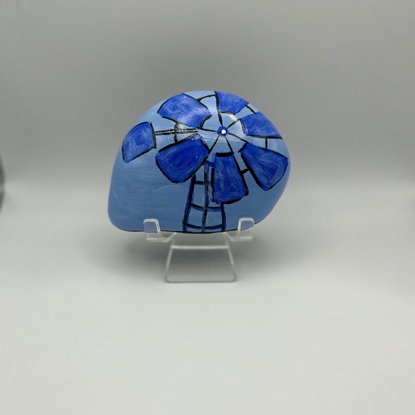 Windmill painted rock-Western windmill-hand painted rock-rock art-stone art-farm art-collectible windmill art-garden stones-memorial stones