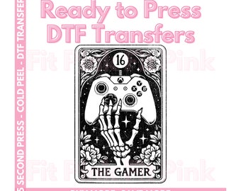 The Gamer Tarot Card DTF Transfers - Black Distressed Trendy Transfers - Gamer Skeleton Direct to Film Transfers - Ready to Press Transfers