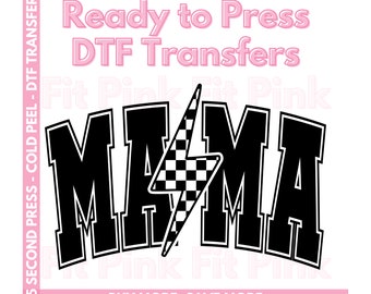 Mama Lightning Bolt DTF Transfers - Mom Transfers - DTF Prints - MAMA Checkered Bolt Heat Transfers - Ready to Press Mother's Day Transfers