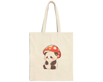 Cotton Canvas Panda Bear Tote Bag