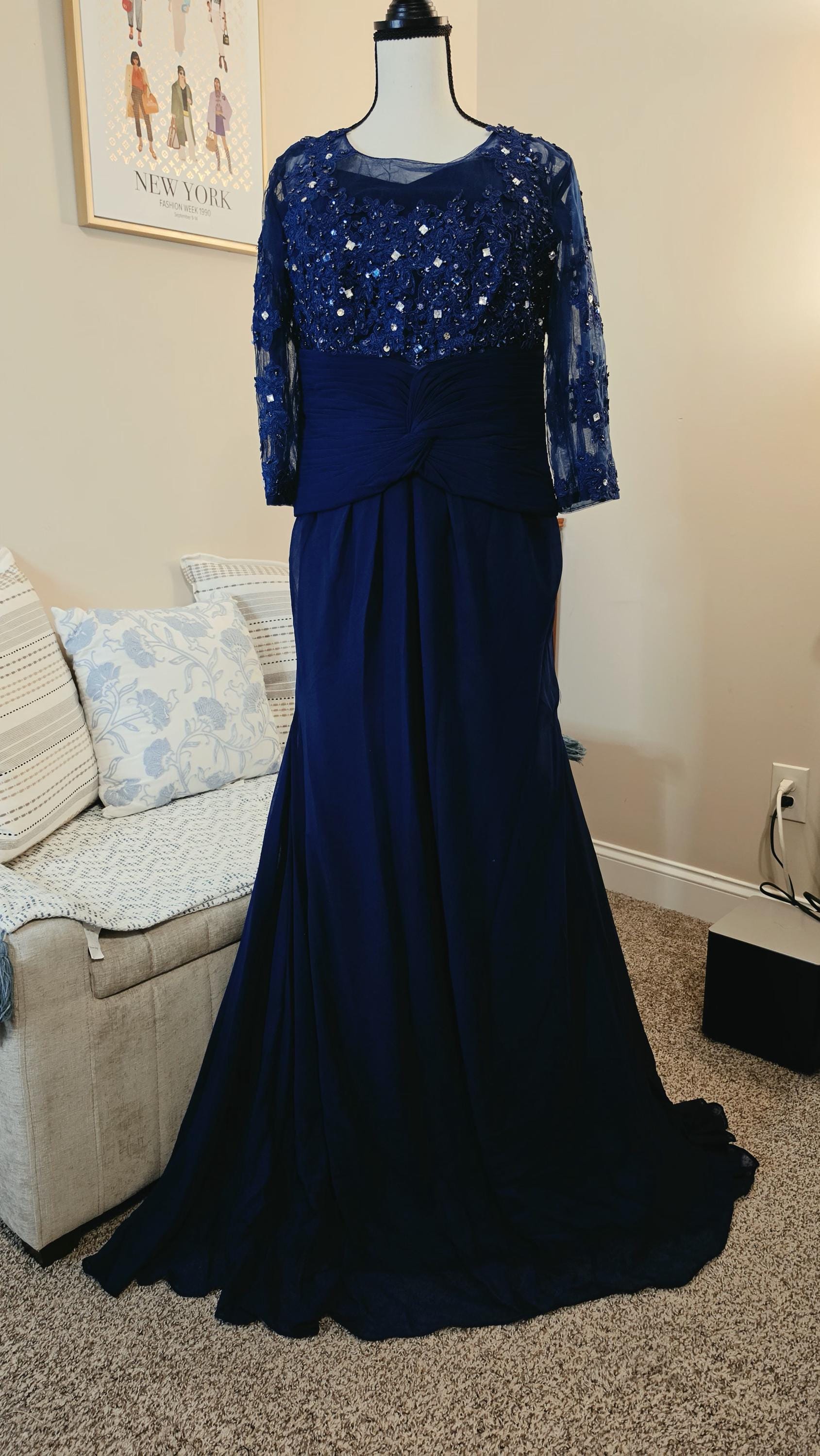 scoop lace dress Ocean Blue Half Sleeves Scoop Lace Mother of the Bride Dresses