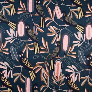 Australischer Stoff mit Gelbschwanzkakadu, Designstoff von Jocelyn Proust, Stoff in großen Mengen