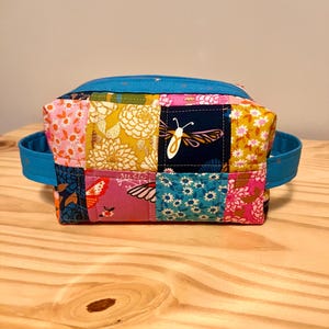 Handmade Floral Butterfly Quilted Patchwork Medium Boxy Makeup and Cosmetic Pouch Bag