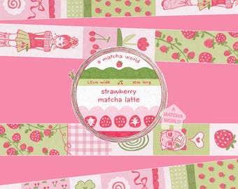Cinta washi de fresa con sabor a matcha y latte (PRE-ORDEN)