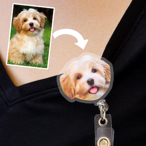 Bobine de badge personnalisée à partir d'une photo, bobine de badge photo personnalisée, bobine de badge d'infirmière drôle, porte-badge rétractable, cadeau pour amoureux des animaux de compagnie, souvenir d'animal de compagnie