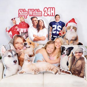 Custom Family Photo Pillow, Personalized Photo DIY Humanoid Cushion, Valentines Day Gifts for Girlfriend, Funny Face Pillow for Dog Lover