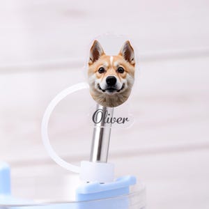 Personalized Face Straw Topper, Custom Photo Straw Topper, Picture Straw Cover, Funny Cup Accessories, Dog Face on Straw, Pet Lover Gift