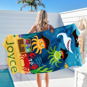 Custom Sea Animal Kids Beach Towels,Personalized Monogrammed Beach Towels,Shark Mermaid Sea turtles Design,microfiber beach towel,4 styles