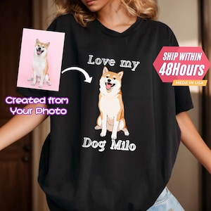 Custom Funny Pet Photo Shirt, Personalized Pet T-shirt with Name, Pet Cartoon Portrait Unisex Bootleg Tee, Pet Owner Shirt, Pet Mom Gift