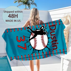 Custom Name Baseball Beach Towel,Personalized Monogrammed Pool Towels,Sport Themed Swim Towel,Graduation Gifts For Boys,Baseball Team Gifts