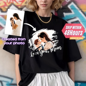 Custom Funny Photo Bootleg Shirt, Personalized T-shirt with Cartoon Photo, Anime Caricature Portrait from Photo, Mother&#39;s Day Gift, Mom Gift