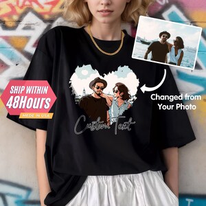 Personalized Funny Photo Bootleg Shirt, Custom T-shirt with Cartoon Photo, Anime Caricature Portrait from Photo, Funny T-shirt, Couple Gift