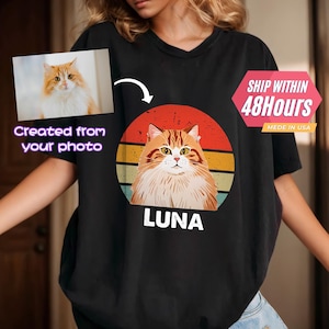Custom Funny Pet Portrait Shirt, Personalized Pet Bootleg T-shirt, Pet Shirt with Cartoon Portrait, Dog Mom Shirt with Photo, Pet Loss Gift