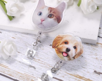 Porta badge personalizzato con foto, Porta badge divertente personalizzato con foto, Porta badge per infermieri con foto, Porta badge retrattile, Portachiavi con foto di animali domestici