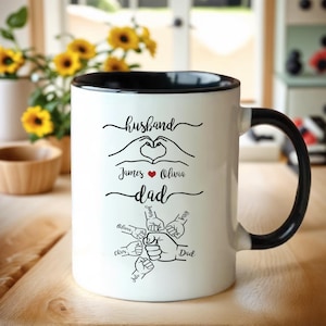 Personalisierte Papas Handtasse, benutzerdefinierte Papa Kaffeetasse mit Kindernamen, Papa Tasse mit Namen, Vatertagsgeschenk 2025, Ehemann Geschenk