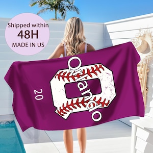 Custom Sport Beach Towel,Personalized Number Kids Beach Towels,Baseball Player Gifts With Name,Vacation Gifts,Lets Make Memories Swim Towels