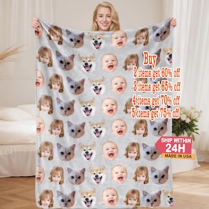 Manta personalizada con caras divertidas, manta con foto personalizada, caras en la manta, regalo divertido para la familia, regalo del Día de la Madre, regalo conmemorativo familiar