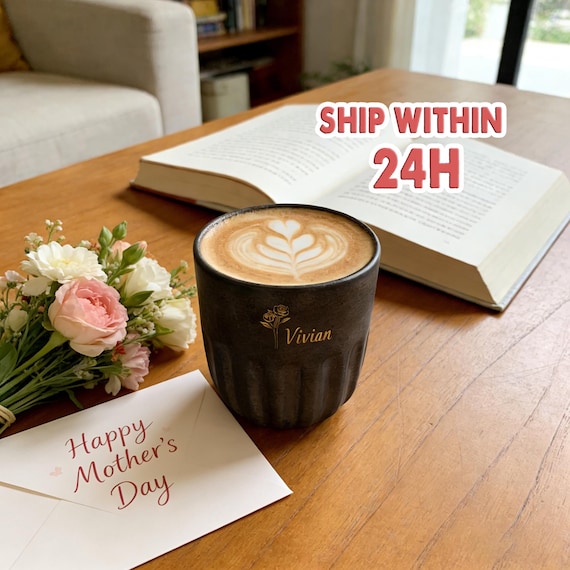 Custom Birthflower Mug For Mom, Personalized Mini Tumbler with Name, Handcrafted Ceramic Espresso Mug, Perfect Unique Mother's Day Present