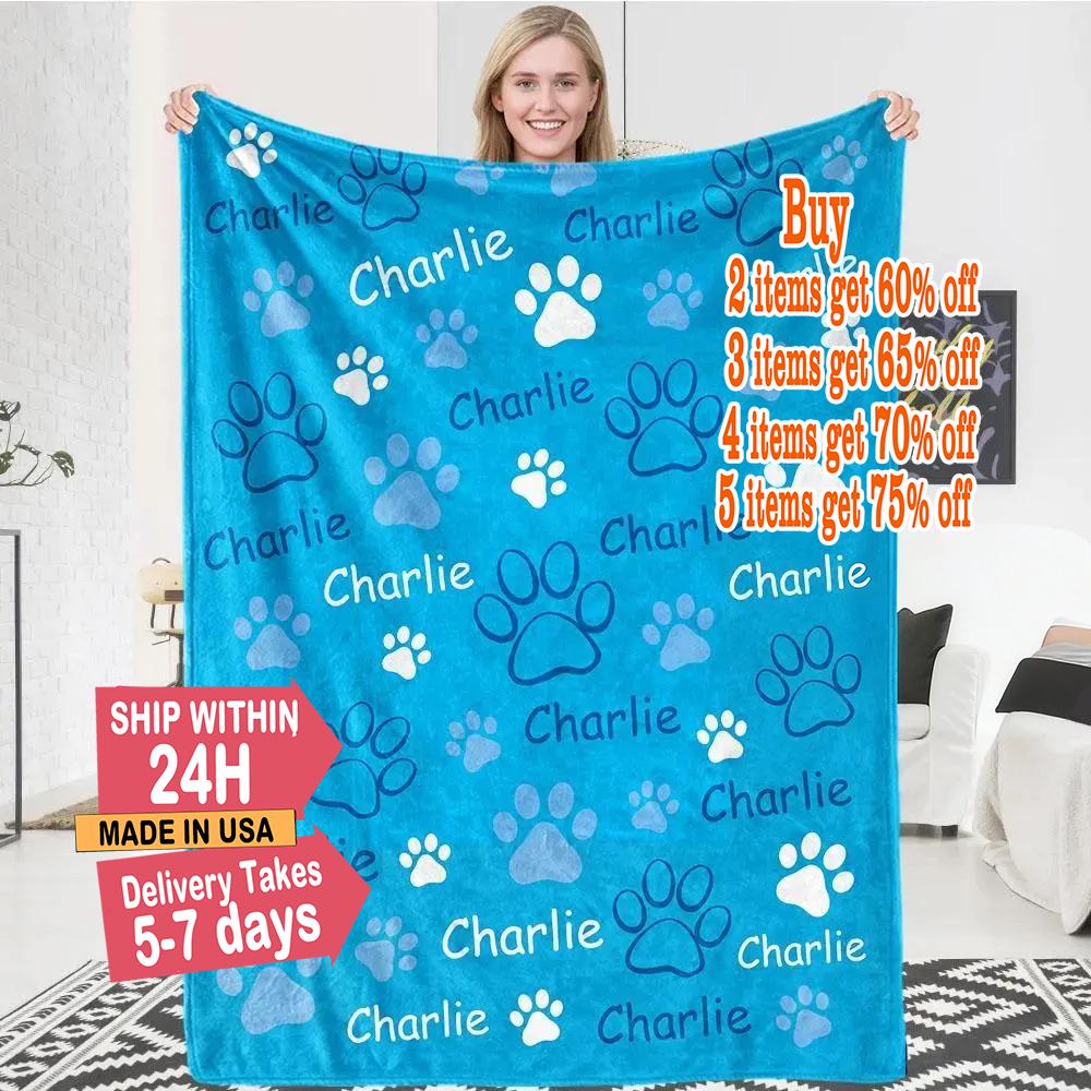 Manta personalizada con nombre de perro, manta personalizada