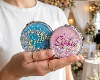 Grawerowane lusterko kieszonkowe, spersonalizowane lusterko do makijażu podróżnego z imieniem, wyjątkowy prezent na ukończenie szkoły dla dziewczynki, lusterko kosmetyczne dla druhen