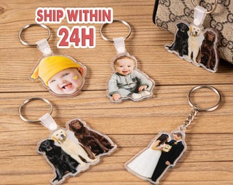 Custom Funny Keychain with Photo, Personalized Photo Keychains for Couples, Portrait Keychain for Fur Parents, Minimalist Pet Photo Keychain