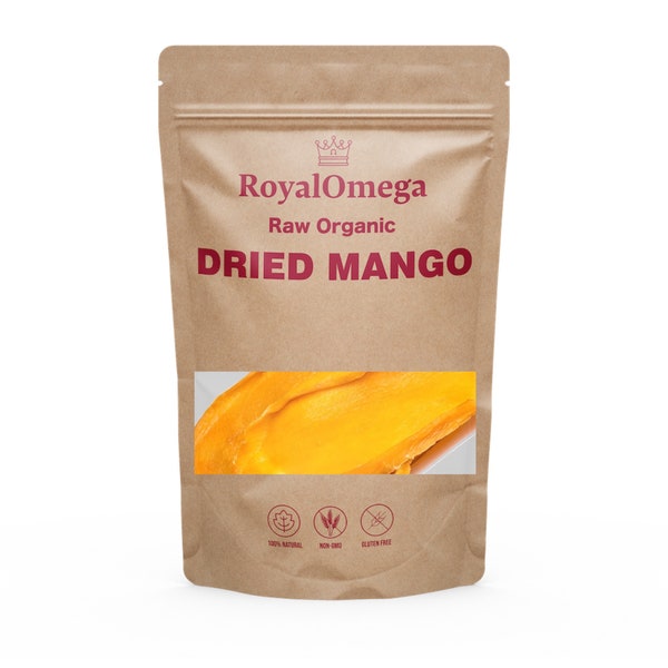 RoyalOmega Rebanadas de mango seco orgánico / Sin azúcar añadido, totalmente natural, sin OGM / Sin conservantes, nutritivo y delicioso / 227 g/8 oz