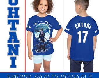 Ohtani T-shirt for Kids, Sports Jersey (AOP) Shohei Ohtani as a Samurai Looking at Los Angeles Dodger Stadium, Unique art, Gift for kids