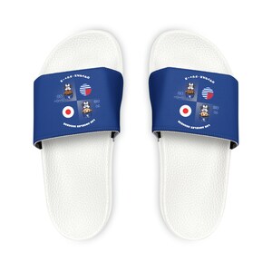 Youth PU Slide Sandals For Los Angeles Dodger Fans, Shohei Ohtani and Mookie Betts inspired design with Japan and America at Dodger Stadium