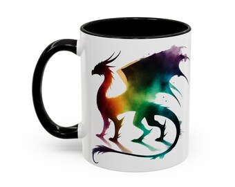 Rainbow Dragon Coffee Mug, Colorful Ceramic Accent Mug (11oz)