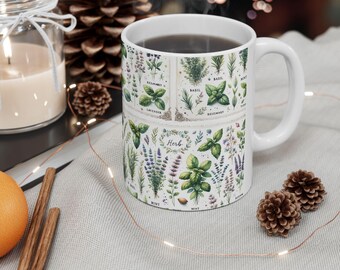 Herb Mug, Flower Mug, Coffee Mug, Tea Mug, Gift For Her, Ceramic Mug, 11oz