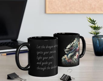 Dragon Mug, Dragon Inspiration Mug, Dragon Gift, Black Mug (11oz)