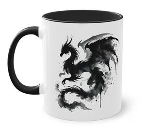 Dragon Mug, Dragon Coffee, Coffee Mug, Dragon Gift,  Two-Tone Coffee Mug, 11oz
