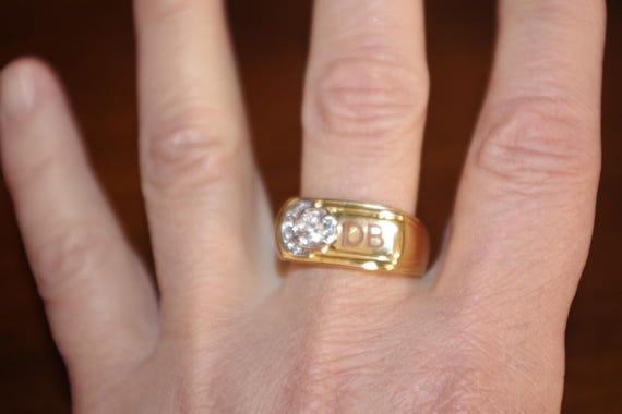 SETA Initial CZ Carved DB Band Ring: 14K Over Bra… - image 2