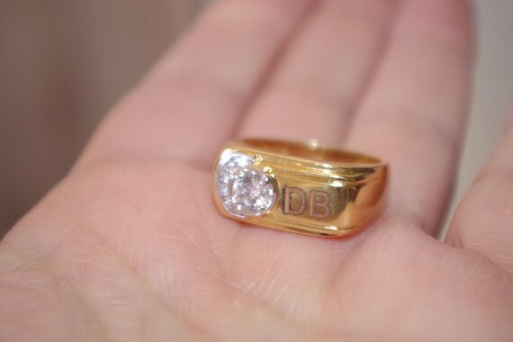 SETA Initial CZ Carved DB Band Ring: 14K Over Bra… - image 5
