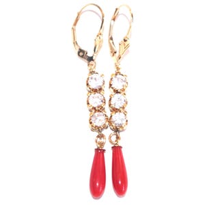 Exquisite 14K /SS Elongated Red Italian Lever back Tear drop Coral Earrings
