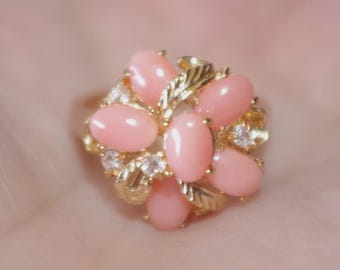 Anillo vintage de coral piel de ángel: racimo de hojas chapado en oro de 18 quilates