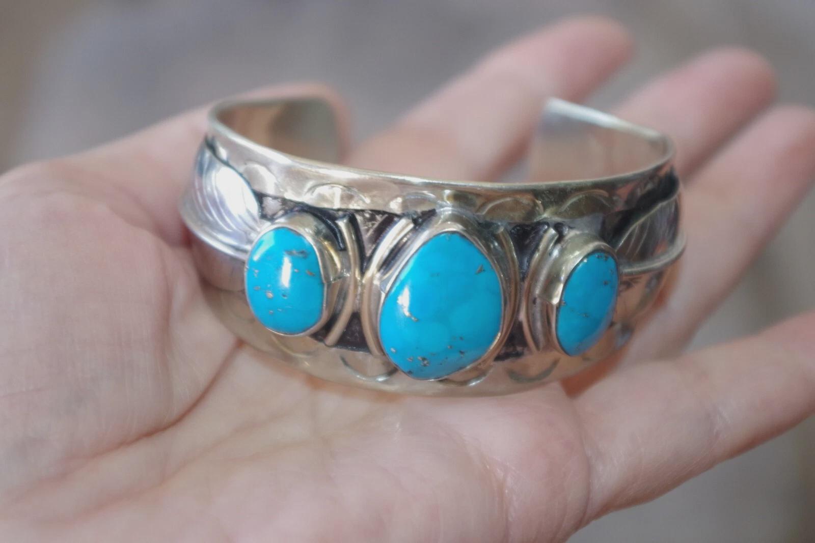 ヴィンテージ スターリングシルバー キングマン ターコイズ カフ