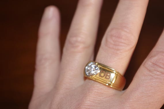 SETA Initial CZ Carved DB Band Ring: 14K Over Bra… - image 3