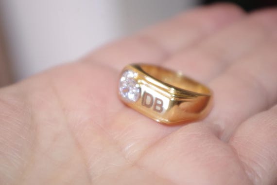 SETA Initial CZ Carved DB Band Ring: 14K Over Bra… - image 6